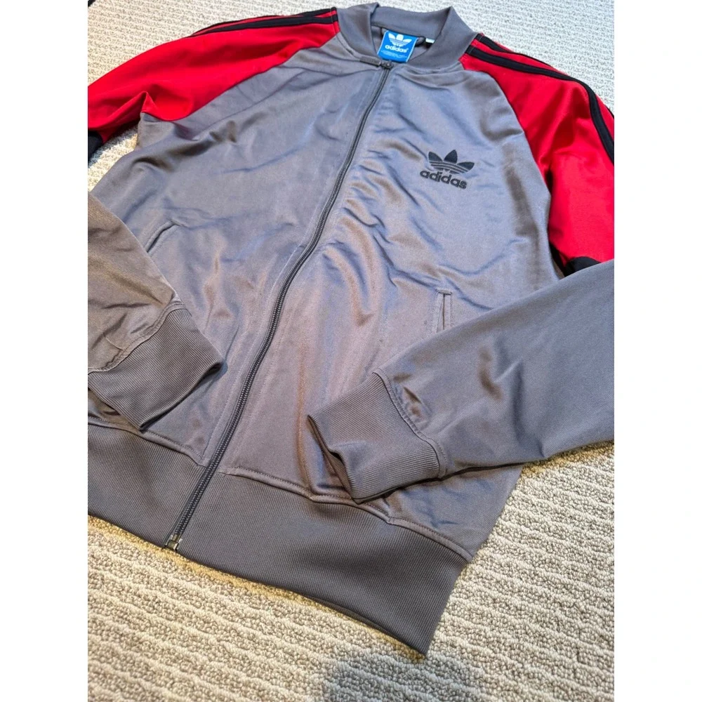 Adidas Originals Track Jacket Gray Red Black Trefoil Logo Full Zip Men's M‎